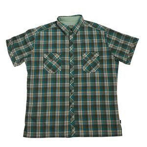 Kuhl Eluxur Mens XL Pearl Snap Plaid Shirt Short Sleeve Camping Hiking Western